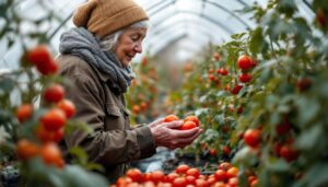 Eine rentnerin erntet tomaten bis weihnachten ihr geheimnis ist ein simpler schutzbau im garten