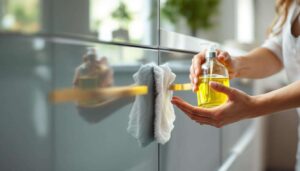 So entfernen sie fettflecken von kuechenschraenken mit olivenoel und halten sie umweltfreundlich sauber